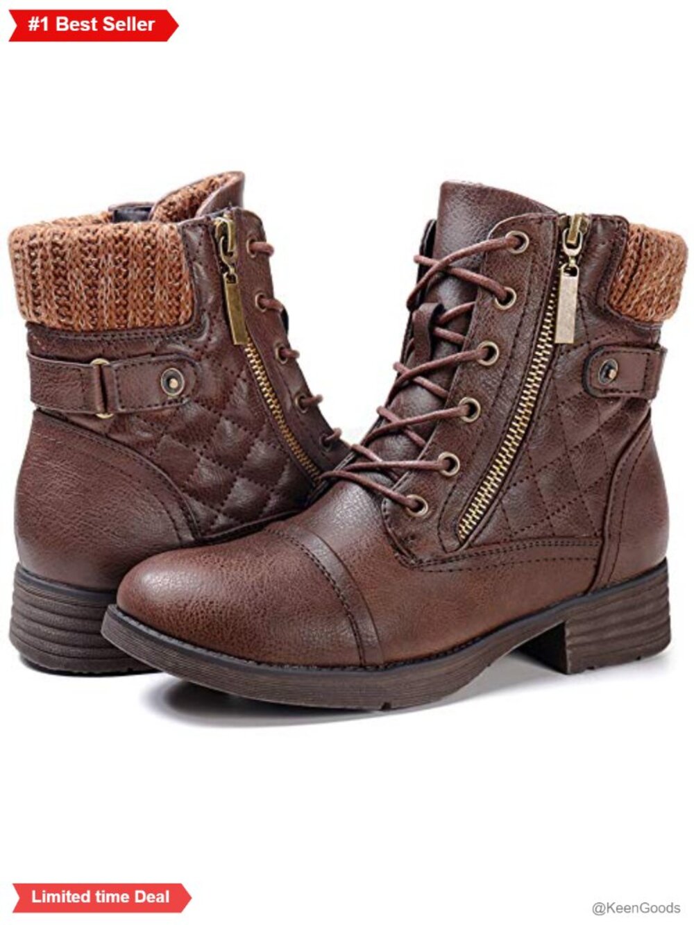 Vegan PU Leather Combat Boots Lace Up Ankle Booties Side Zipper